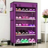 Homestic Shoe Rack|Non-Woven 5 Shelves Shelf|Foldable Storage Rack Organizer for Shoe, Books (Purple)